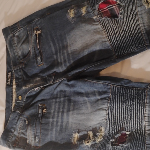 Embellish NYC Denim Jeans Distressed  Ribbed Punk Rock Biker Size 38 - Picture 3 of 9